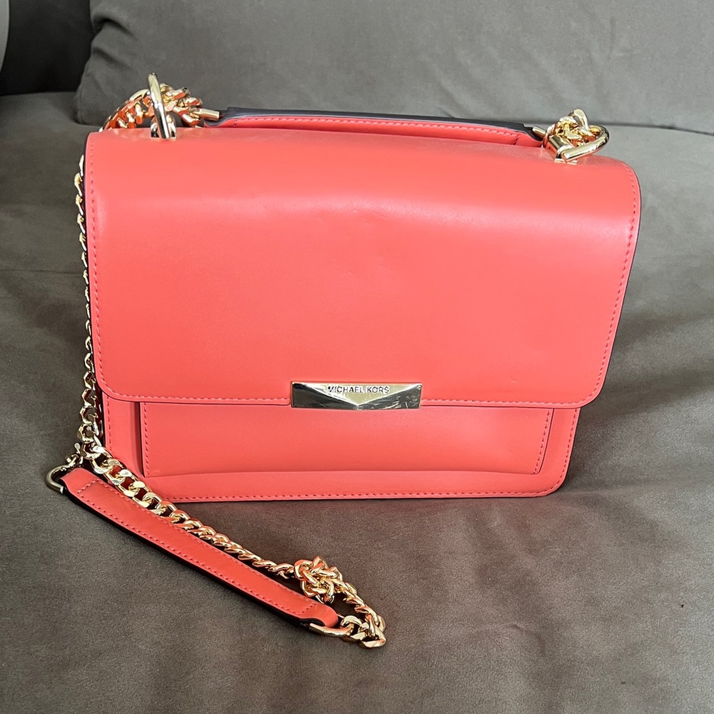 Michael Kors grapefruit color  Crossbody Bag with Gold Chain